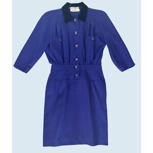 Vintage VALENTINO Miss V Blue Sheath Work Dress 1980s Sz S